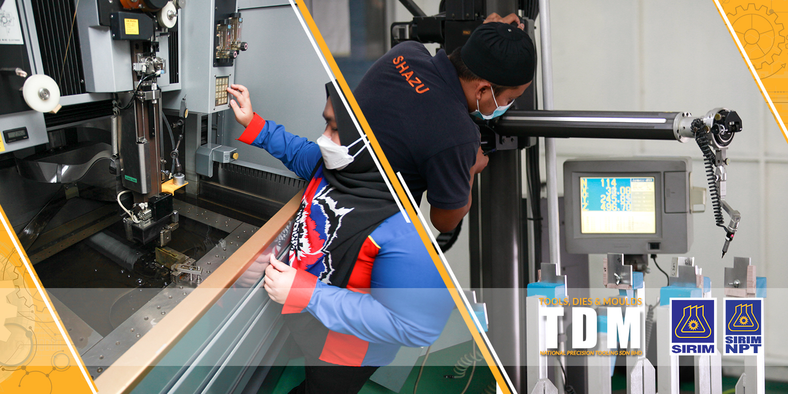 A technician setting up a wire-cut EDM machine at its control screen — TDM, Tools, Dies and Moulds